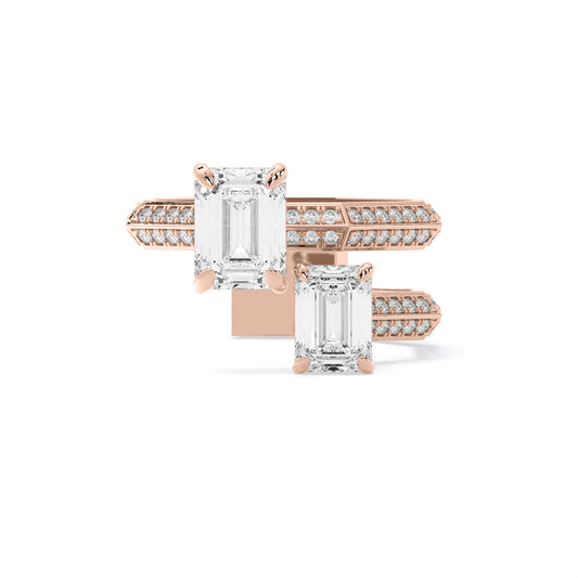 Emerald Cut Toi et Moi Lab Grown Diamond Ring Rose Gold