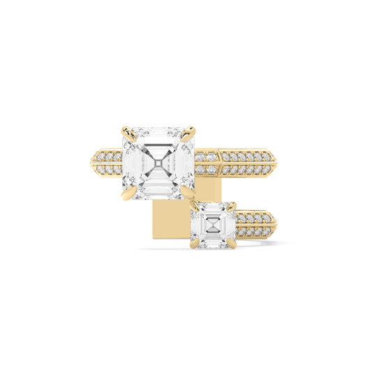 Square Emerald Cut Toi et Moi Lab Grown Diamond Ring Gold
