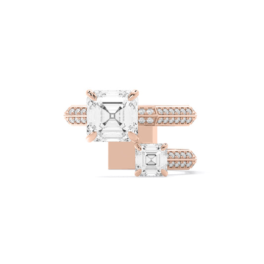 Square Emerald Cut Toi et Moi Lab Grown Diamond Ring Rose Gold