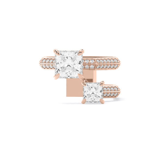 Princess Cut Toi et Moi Lab Grown Diamond Ring Rose Gold