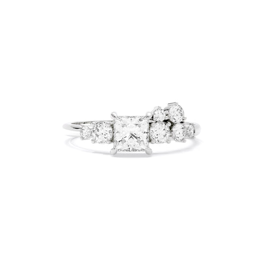 Princess Cut Lab Grown Diamond Asymmetrical Cluster Ring White Gold