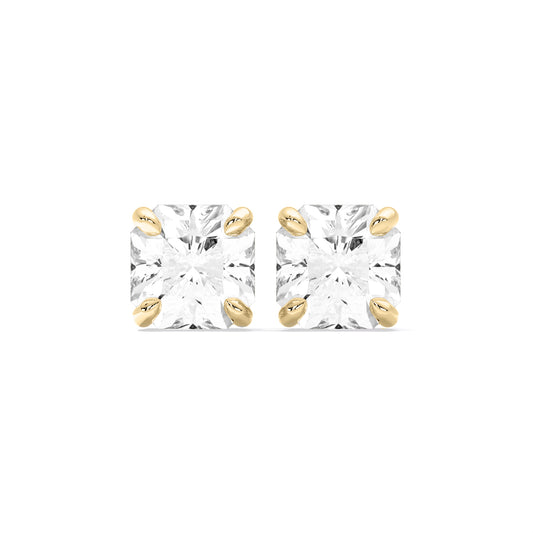 Radiant Cut Lab Grown Diamond Four Prong Stud Earrings Gold