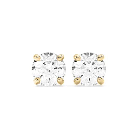 Round Cut Lab Grown Diamond Four Prong Stud Earrings Gold