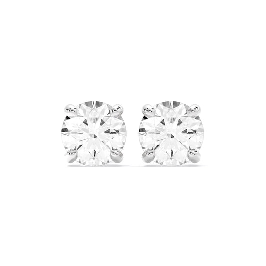Round Cut Lab Grown Diamond Four Prong Stud Earrings White Gold
