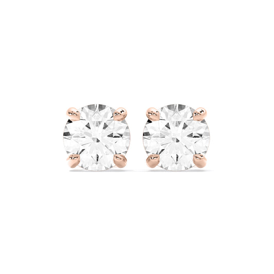 Round Cut Lab Grown Diamond Four Prong Stud Earrings Rose Gold