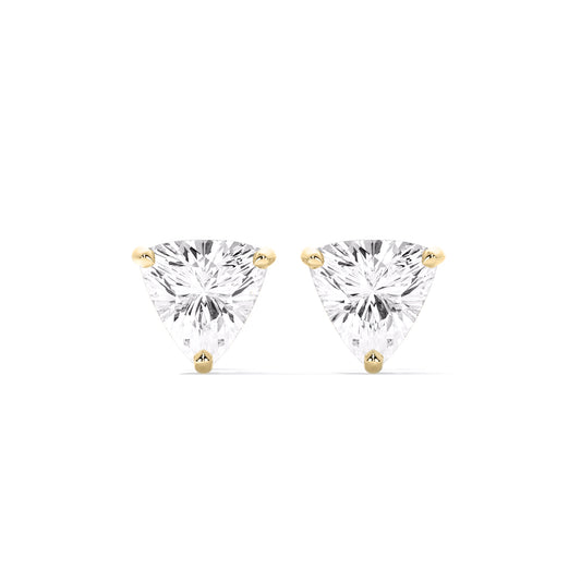 Trillion Cut Lab Grown Diamond Three Prong Stud Earrings Gold