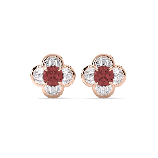 Cushion Emerald Lab Grown Diamond Flower Stud Earrings Rose Gold