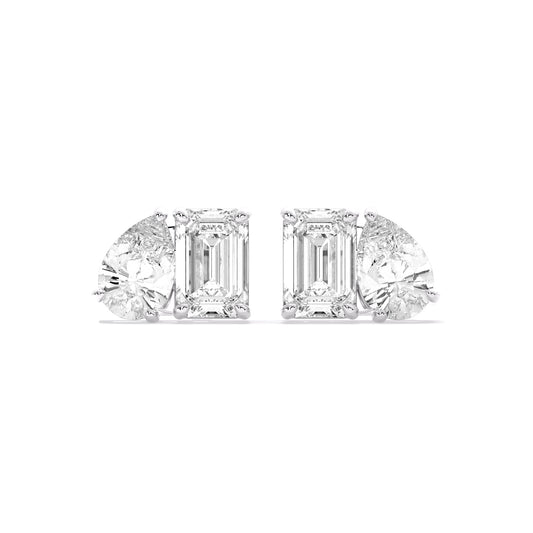 Pear Emerald Two Stone Lab Grown Diamond Stud Earrings Silver