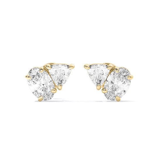 Oval Trillion Two Stone Lab Grown Diamond Stud Earrings Gold
