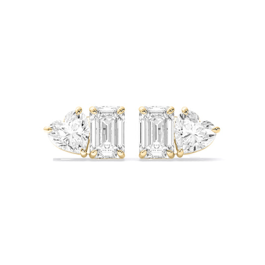Petite Heart Emerald Lab Grown Diamond Stud Earrings Gold