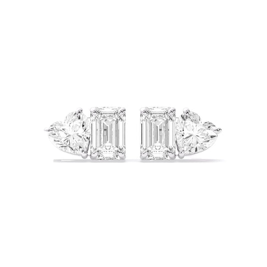 Petite Heart Emerald Lab Grown Diamond Stud Earrings Silver