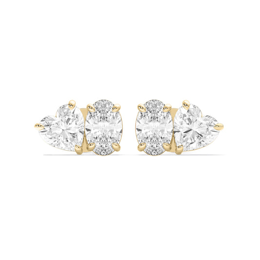 Heart Oval Lab Grown Diamond Stud Earrings Gold