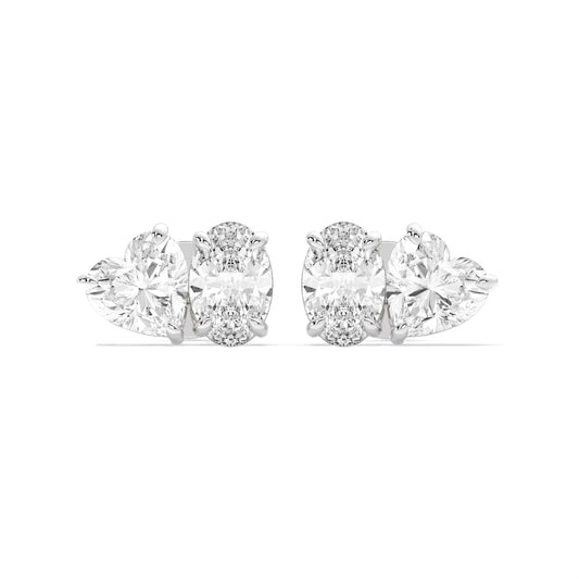 Heart Oval Lab Grown Diamond Stud Earrings White Gold