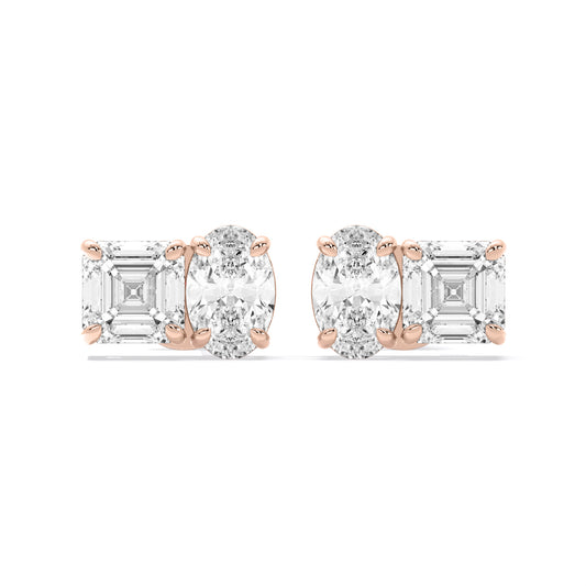 Emerald Cut Oval Lab Grown Diamond Stud Earrings Rose Gold