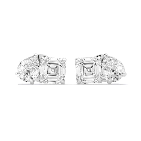 Pear Emerald Cut Lab Grown Diamond Stud Earrings White Gold