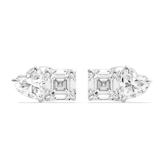 Pear Heart Two Stone Lab Grown Diamond Stud Earrings Silver