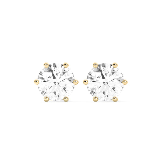6 Prong Round Lab Grown Diamond Stud Earrings Gold