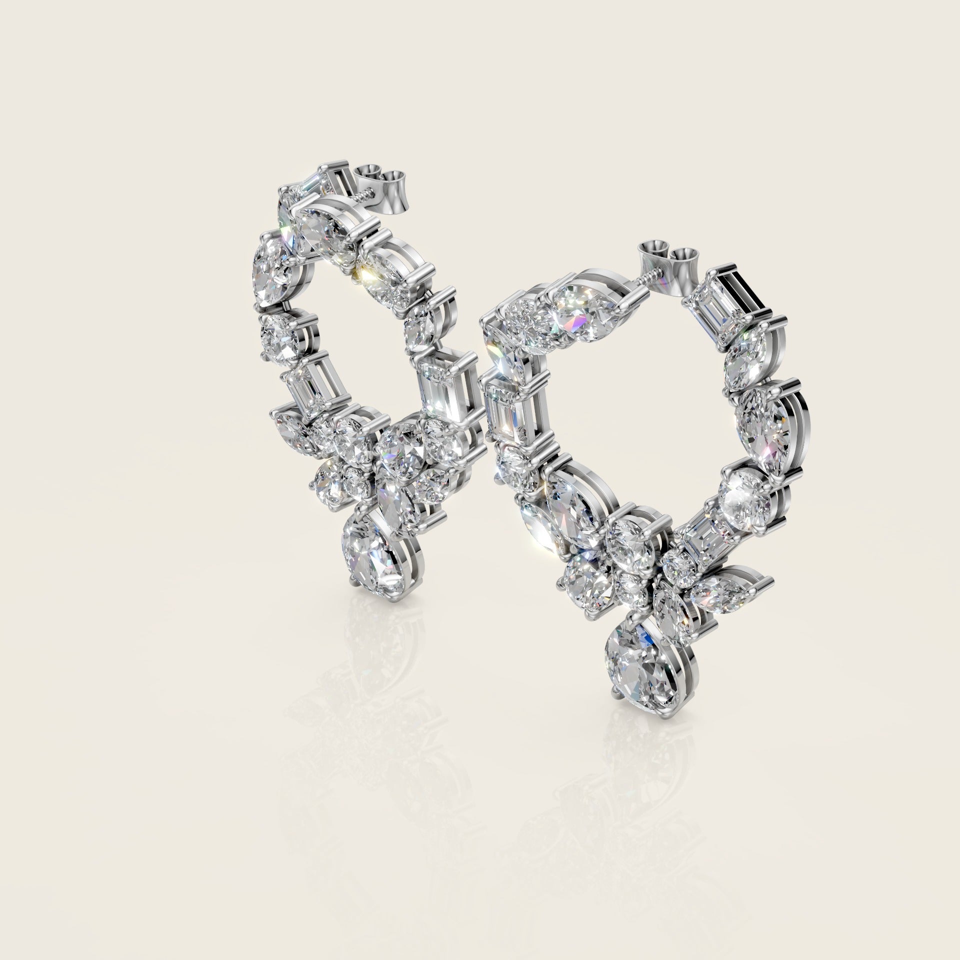 Multi-Cut Diamond Hoop Earrings