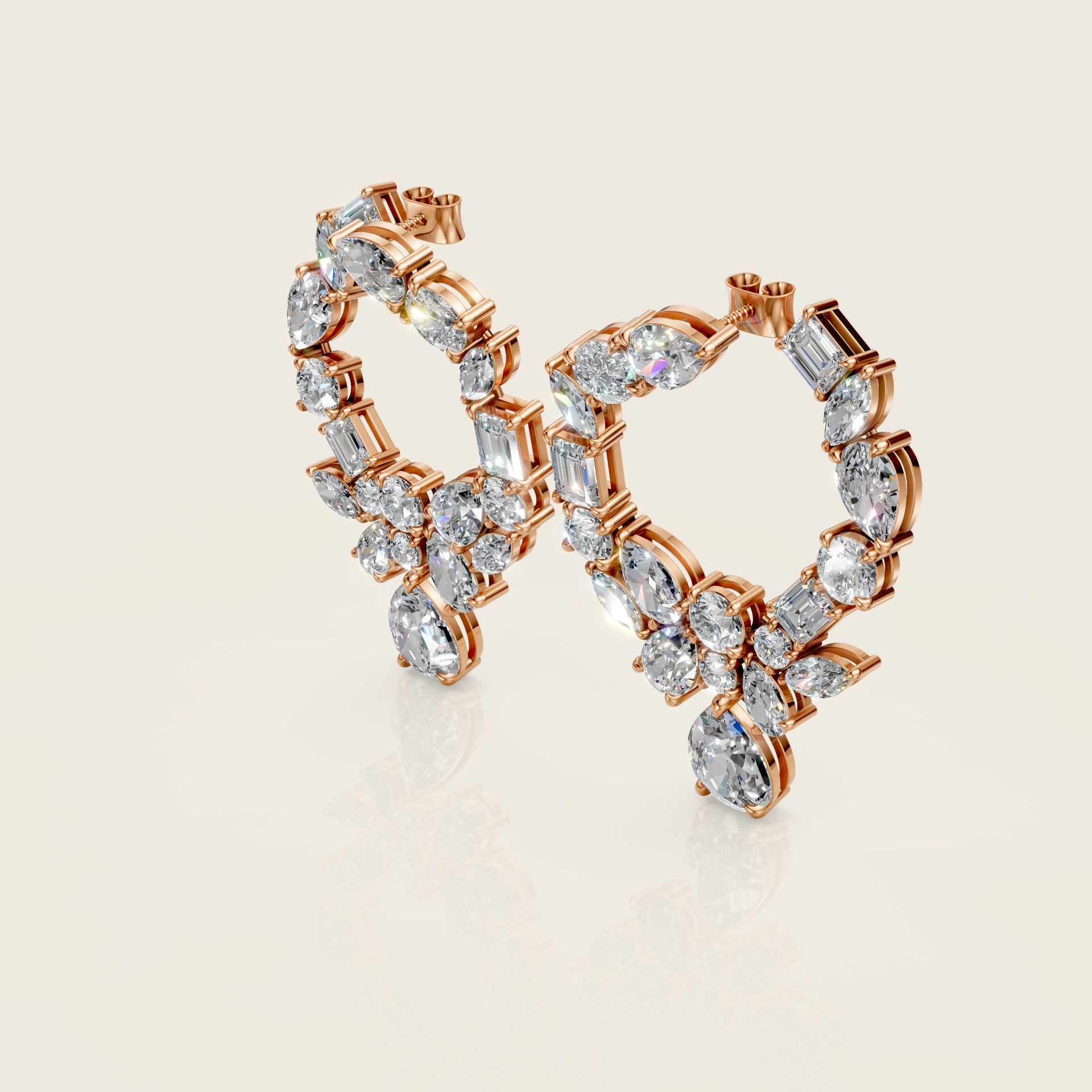 Multi-Cut Diamond Hoop Earrings
