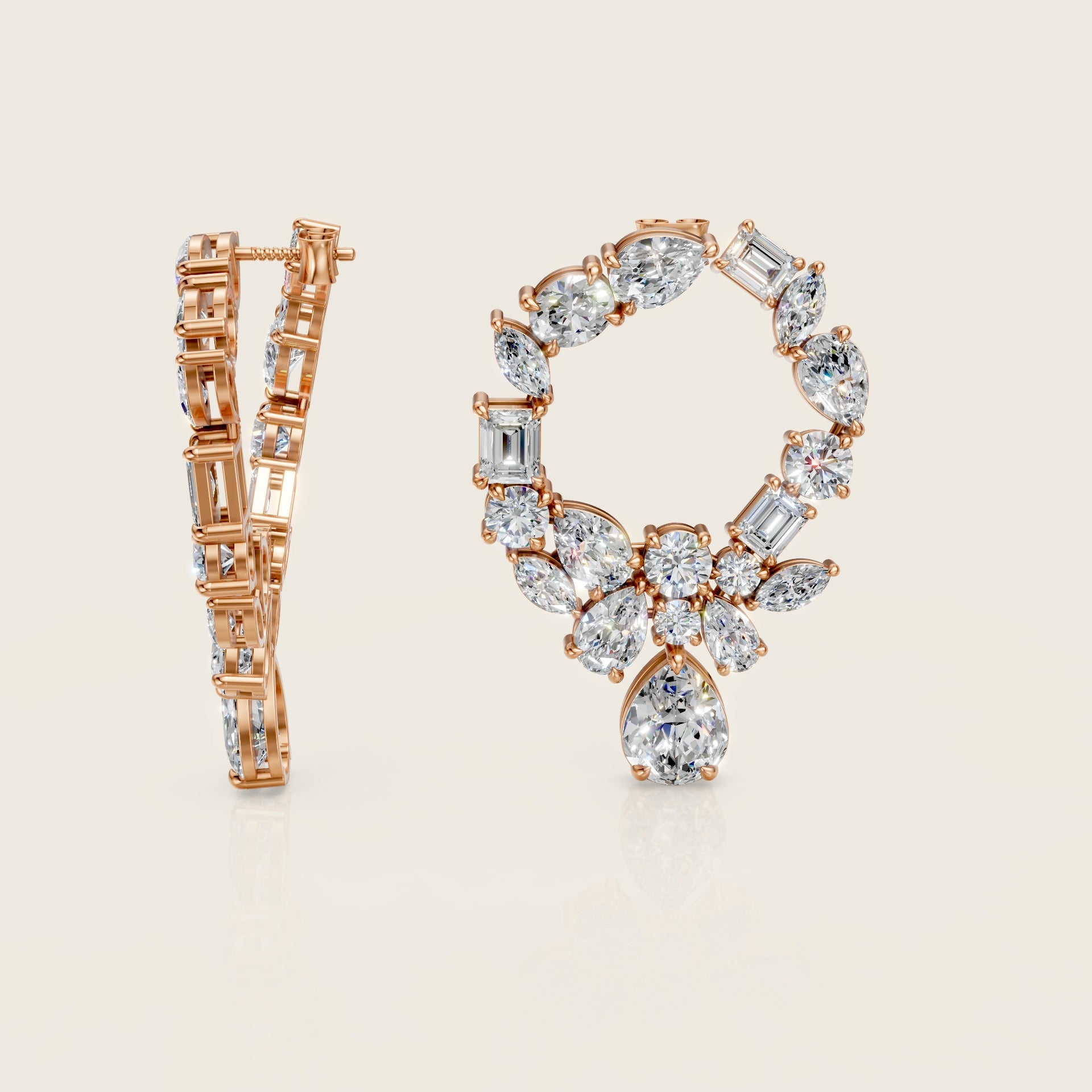 Multi-Cut Diamond Hoop Earrings