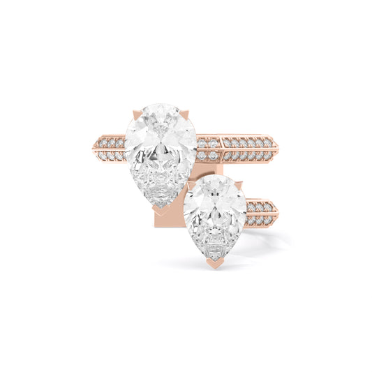 Toi et Moi Double Pear Lab Grown Diamond Ring Rose Gold