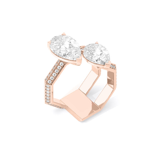 Toi et Moi Double Pear Lab Grown Diamond Ring Rose Gold