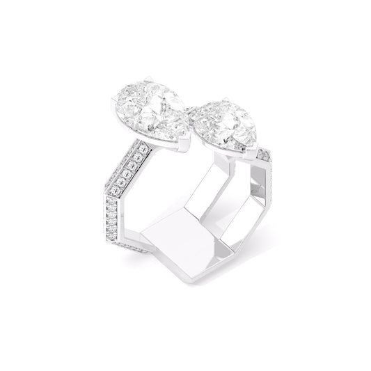Toi et Moi Double Pear Lab Grown Diamond Ring White Gold