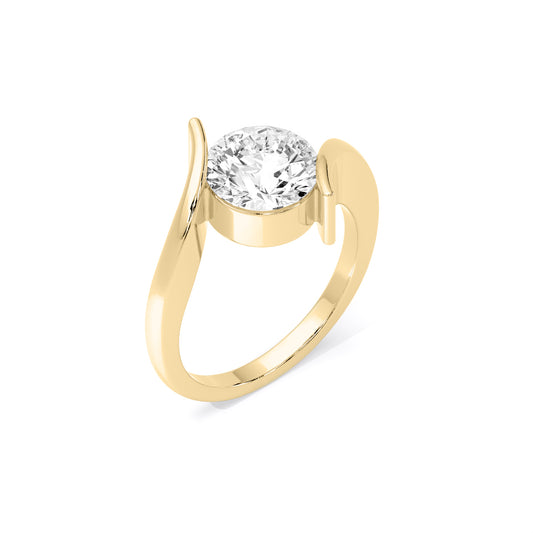 Round Bypass Sculptural Lab Grown Diamond Ring Gold