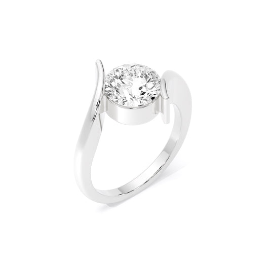 Round Bypass Sculptural Lab Grown Diamond Ring White Gold