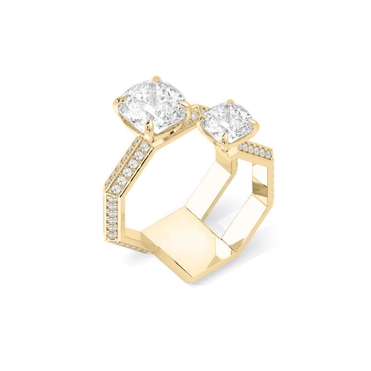 Cushion Toi et Moi Lab Grown Diamond Ring Gold