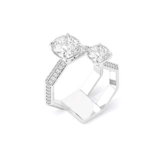 Cushion Toi et Moi Lab Grown Diamond Ring White Gold