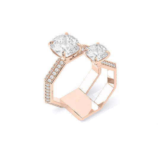 Cushion Toi et Moi Lab Grown Diamond Ring Rose Gold