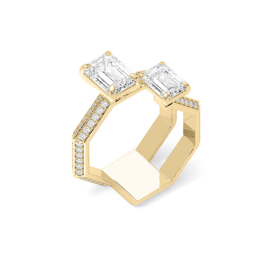 Emerald Cut Toi et Moi Lab Grown Diamond Ring Gold