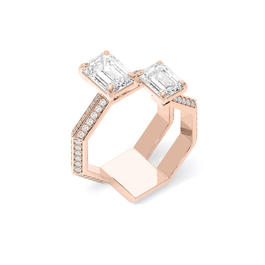 Emerald Cut Toi et Moi Lab Grown Diamond Ring Rose Gold