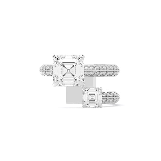 Square Emerald Cut Toi et Moi Lab Grown Diamond Ring White Gold
