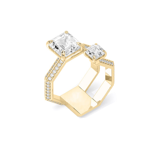 Square Emerald Cut Toi et Moi Lab Grown Diamond Ring Gold