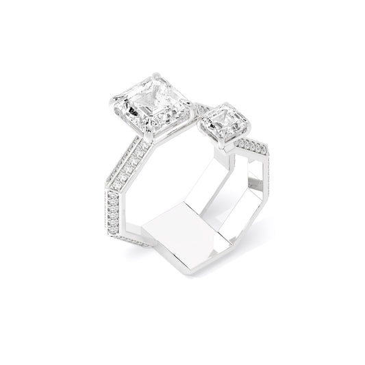 Square Emerald Cut Toi et Moi Lab Grown Diamond Ring White Gold