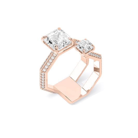 Square Emerald Cut Toi et Moi Lab Grown Diamond Ring Rose Gold