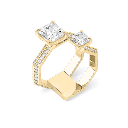 Princess Cut Toi et Moi Lab Grown Diamond Ring Gold