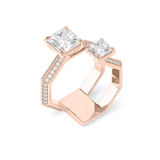 Princess Cut Toi et Moi Lab Grown Diamond Ring Rose Gold