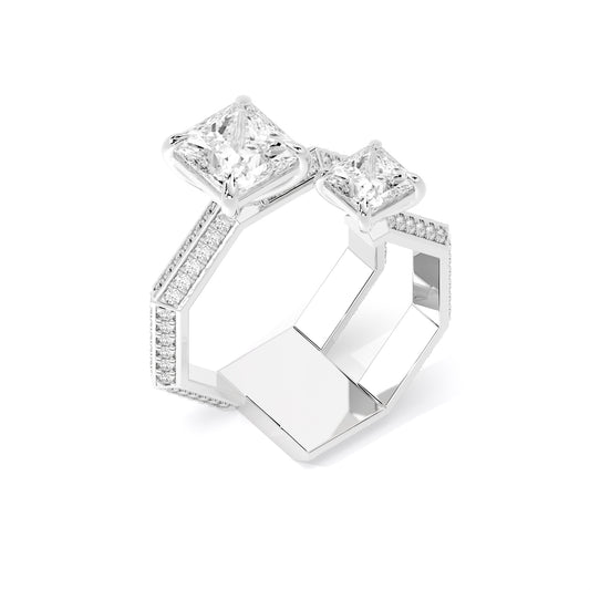 Princess Cut Toi et Moi Lab Grown Diamond Ring White Gold