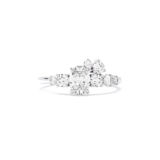 Oval Diamond Scatter Cluster Lab Grown Diamond Ring White Gold