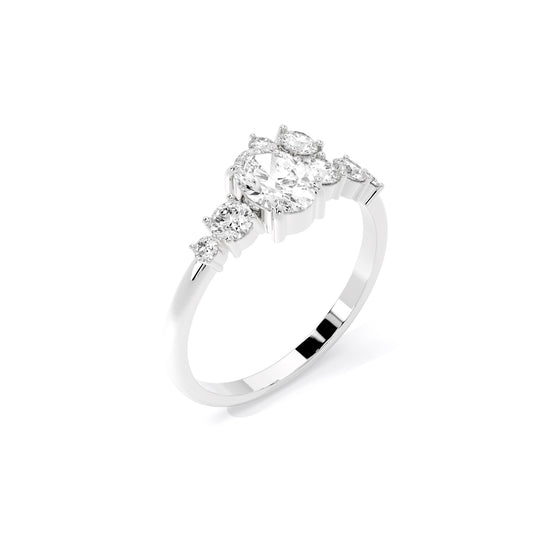 Oval Diamond Scatter Cluster Lab Grown Diamond Ring White Gold