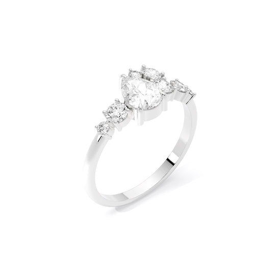 Pear Diamond Scatter Cluster Lab Grown Diamond Ring White Gold