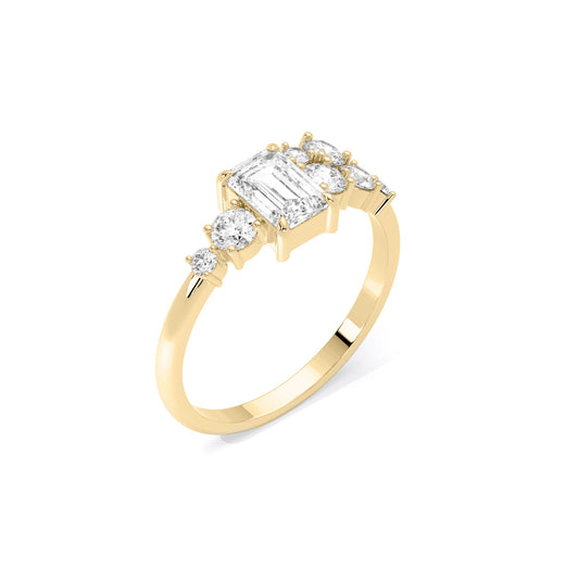 Emerald Cut Scatter Cluster Lab Grown Diamond Ring Gold