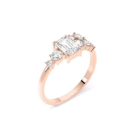 Emerald Cut Scatter Cluster Lab Grown Diamond Ring Rose Gold