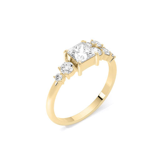 Princess Cut Lab Grown Diamond Asymmetrical Cluster Ring Gold