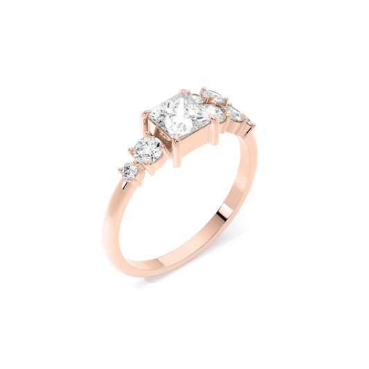 Princess Cut Lab Grown Diamond Asymmetrical Cluster Ring Rose Gold
