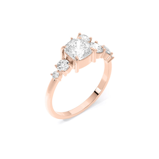 Cushion Cut Lab Grown Diamond Asymmetrical Cluster Ring Rose Gold