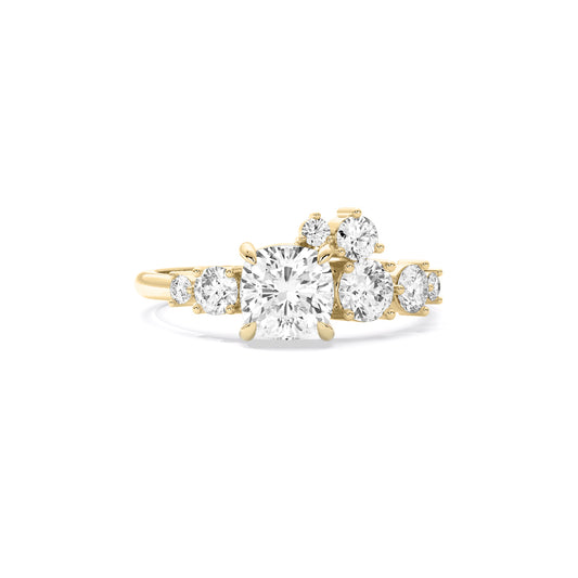 Cushion Cut Lab Grown Diamond Asymmetrical Cluster Ring Gold